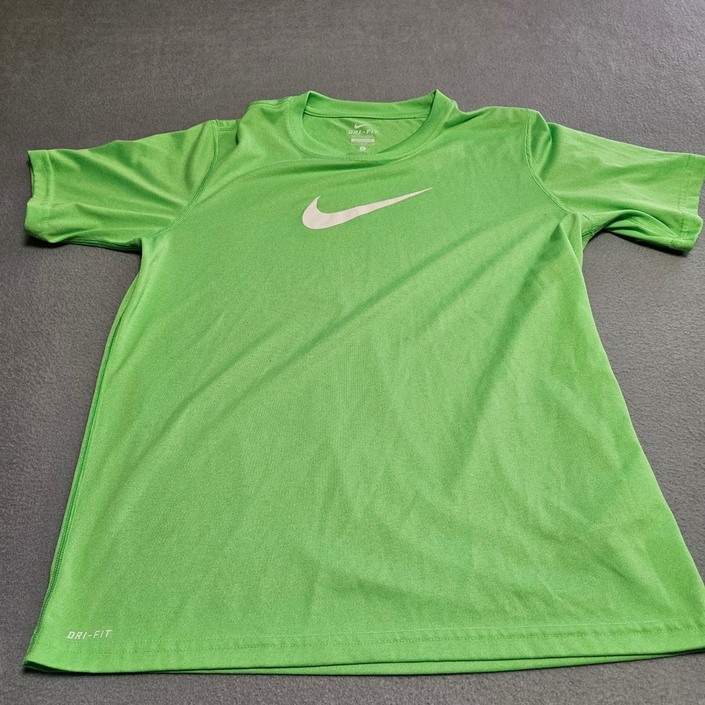 Nike T-Shirt Youth L Green Dri-FIT Swoosh Logo Short Sleeve 380969-380 Athletic